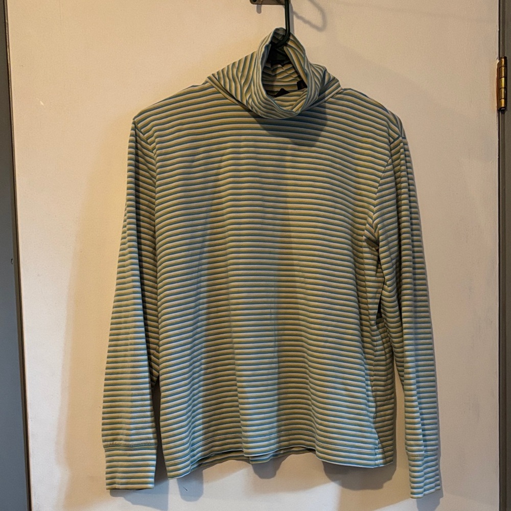 3/$5🌷 Eddie Bauer Olive and Cream Striped Cowl Neck Sweater